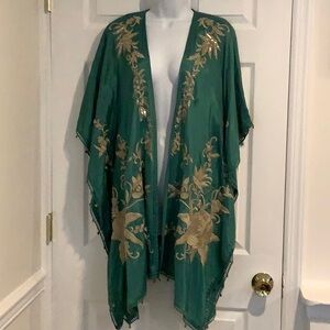 SOFT SURROUNDINGS Stunning Women’s Teal Embroidered Kimono Cape S/M
